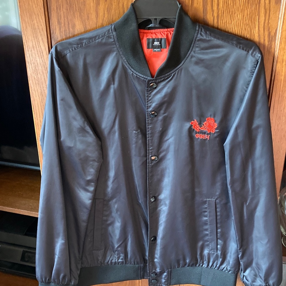 Obey Black Varsity Jacket with Red Embroidery